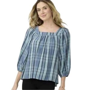 LC Lauren Conrad Women's Plaid Peasant Blouse Size M Balloon Sleeves NWT